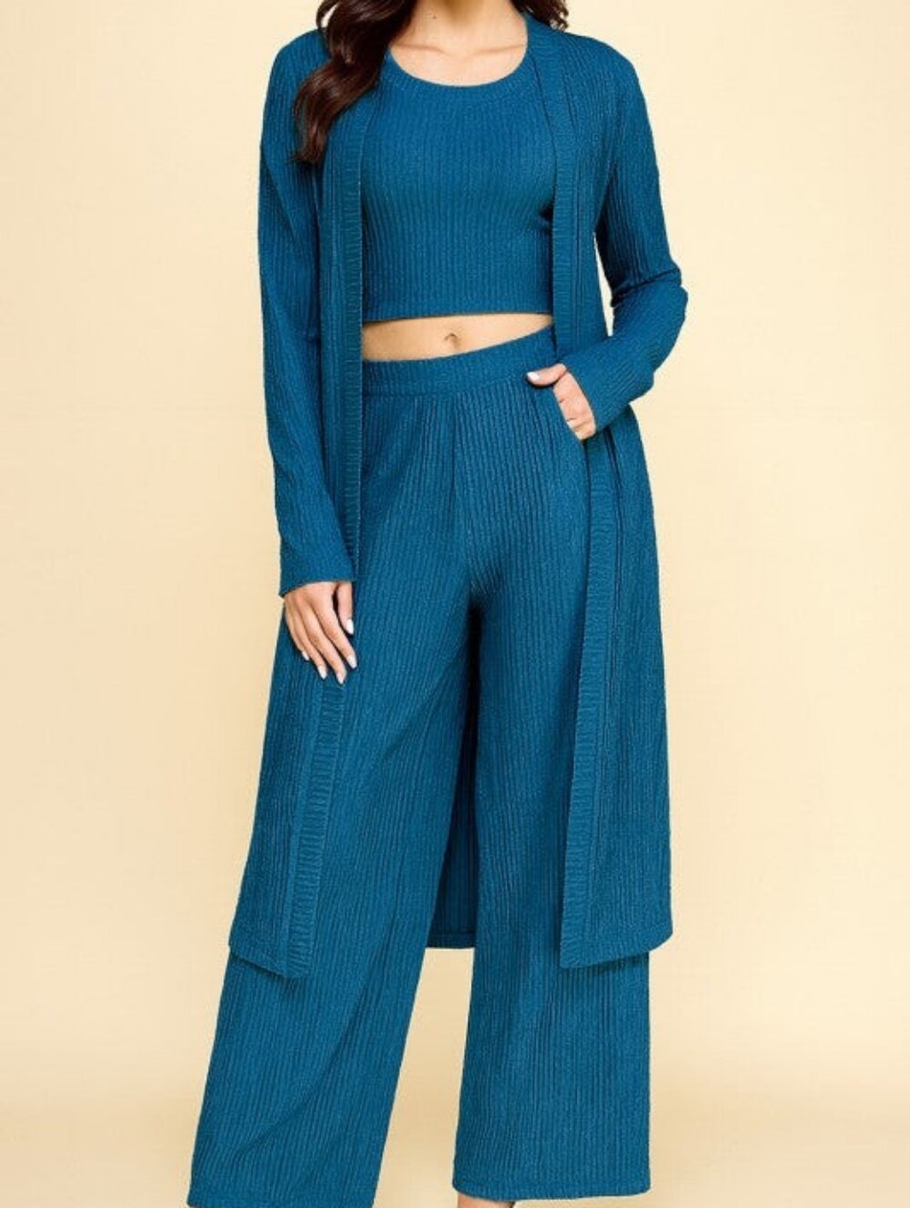 New Mix Teal Ribbed 3-Piece Pantsuit Set